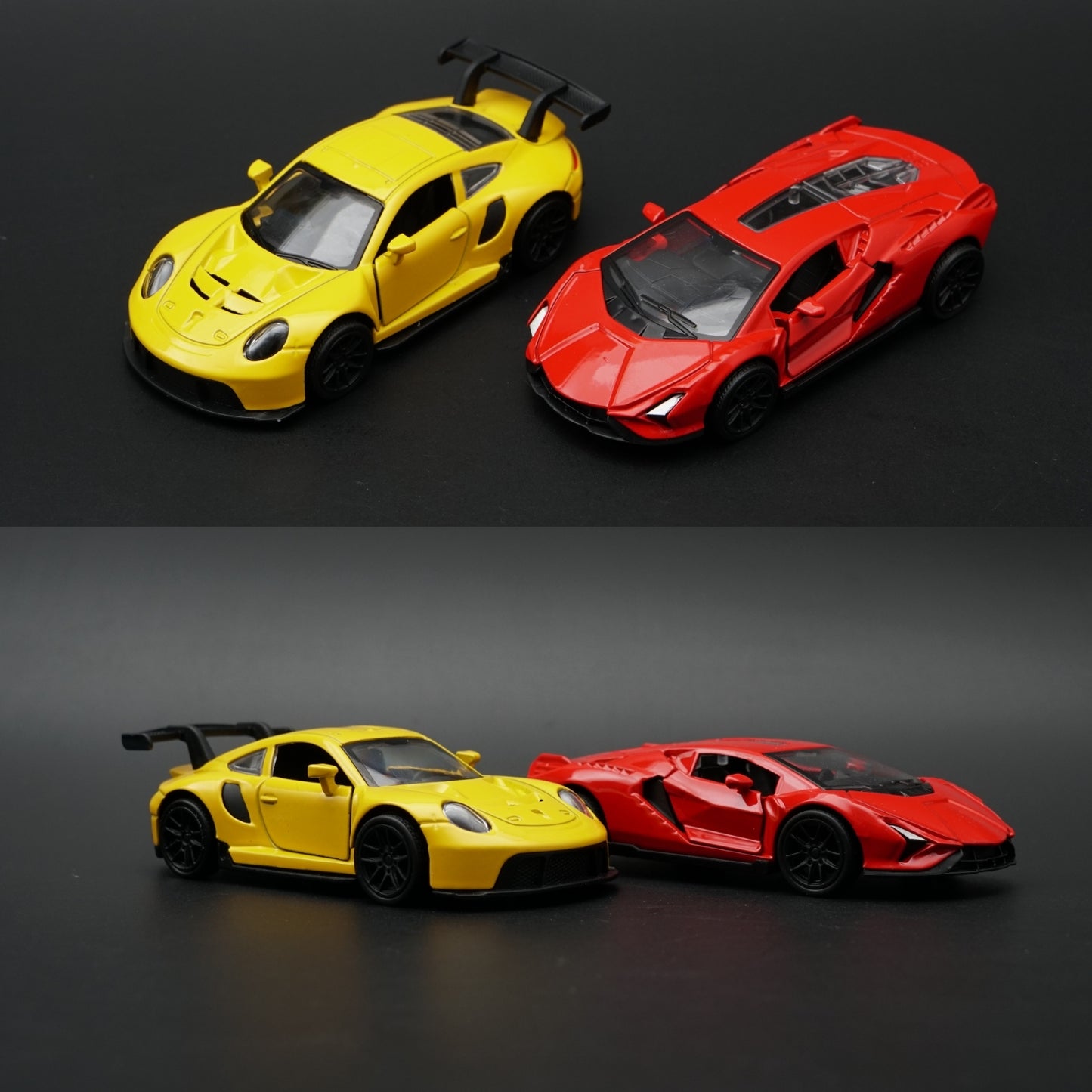 1:43 Diecast 2-Car Set | Porsche 911 GT3 RS Yellow + Lamborghini Revuelto Red -  Kunju Vandi  
