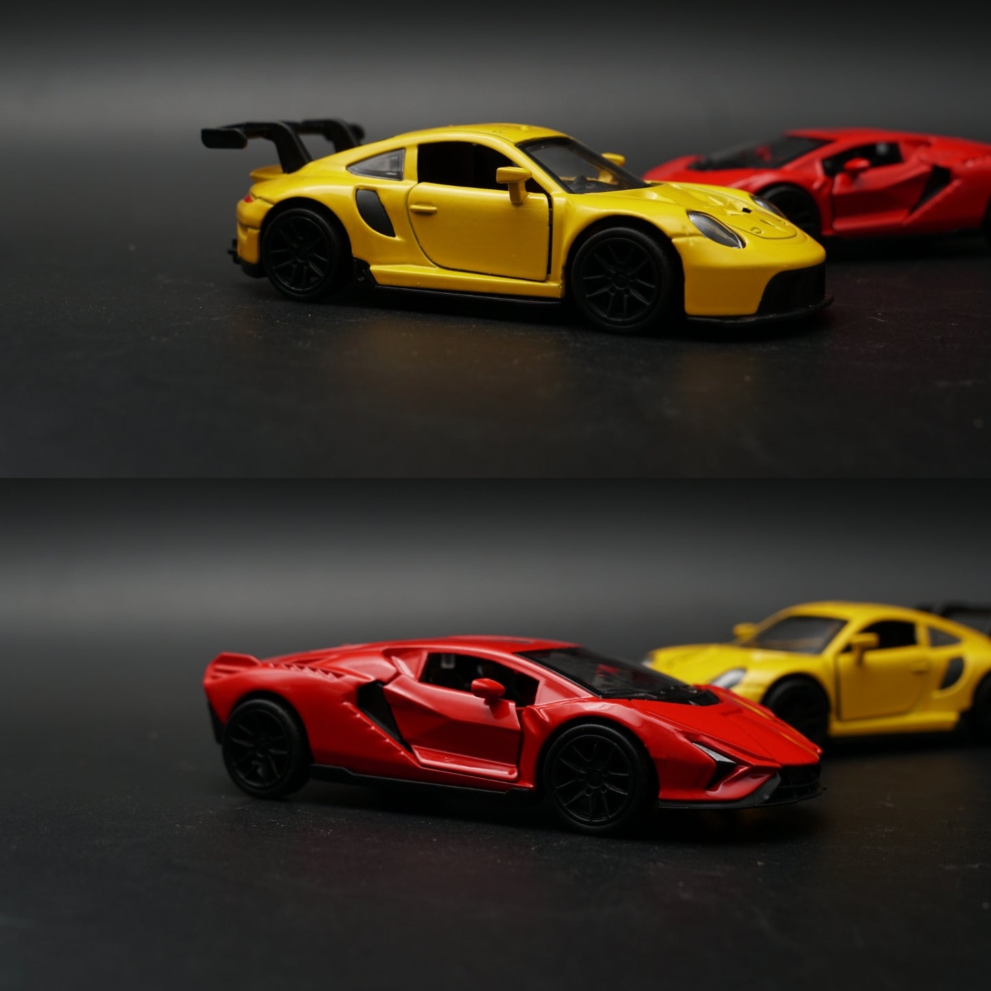1:43 Diecast 2-Car Set | Porsche 911 GT3 RS Yellow + Lamborghini Revuelto Red -  Kunju Vandi