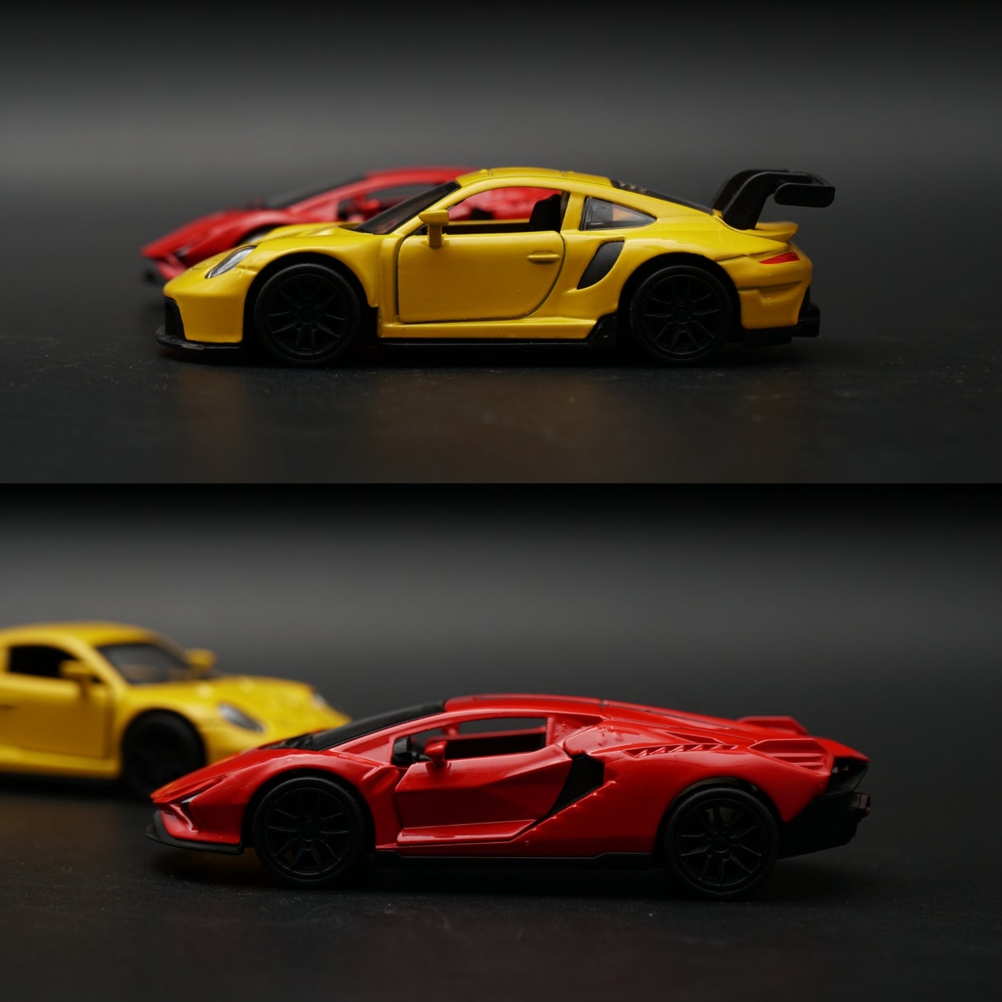 1:43 Diecast 2-Car Set | Porsche 911 GT3 RS Yellow + Lamborghini Revuelto Red -  Kunju Vandi