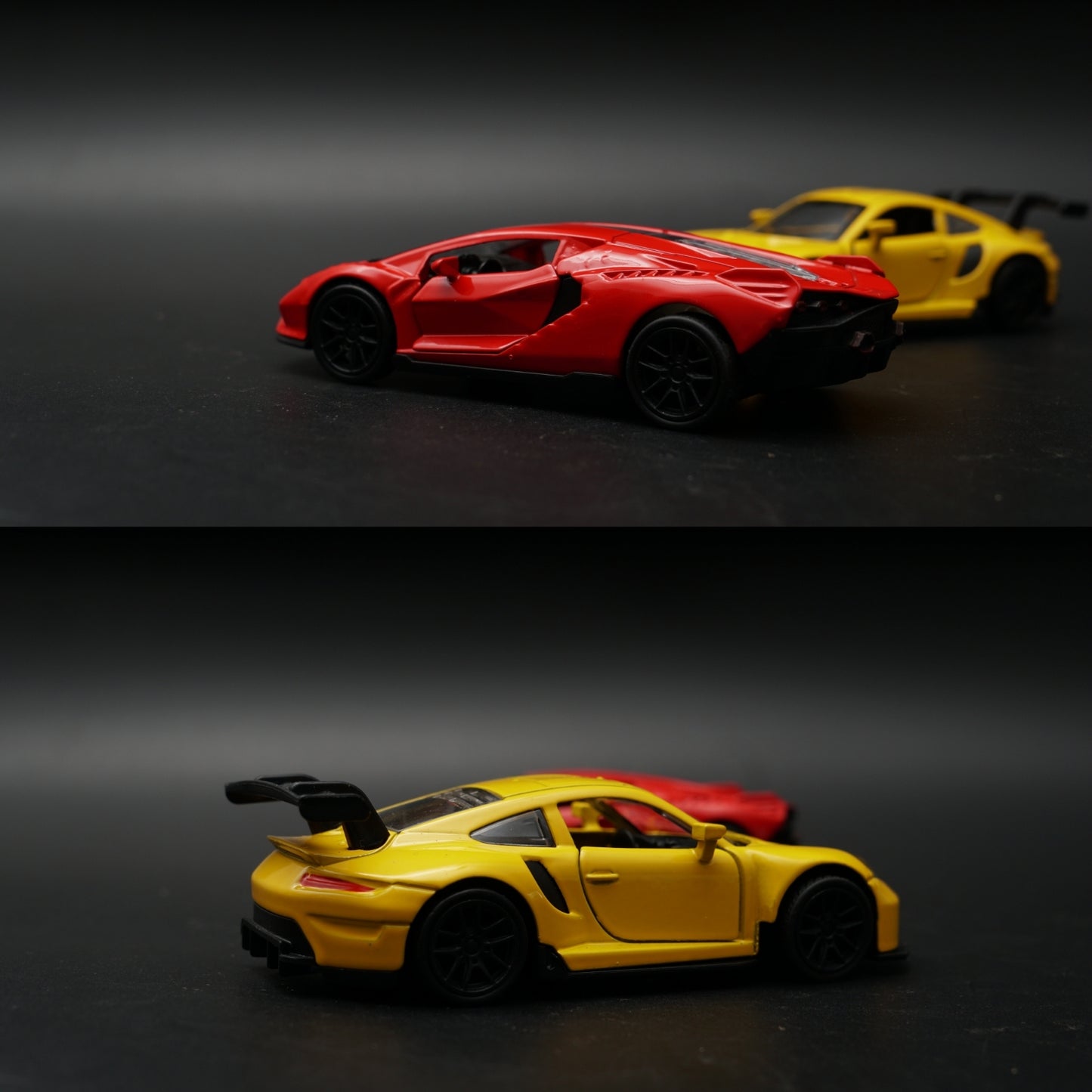 1:43 Diecast 2-Car Set | Porsche 911 GT3 RS Yellow + Lamborghini Revuelto Red -  Kunju Vandi