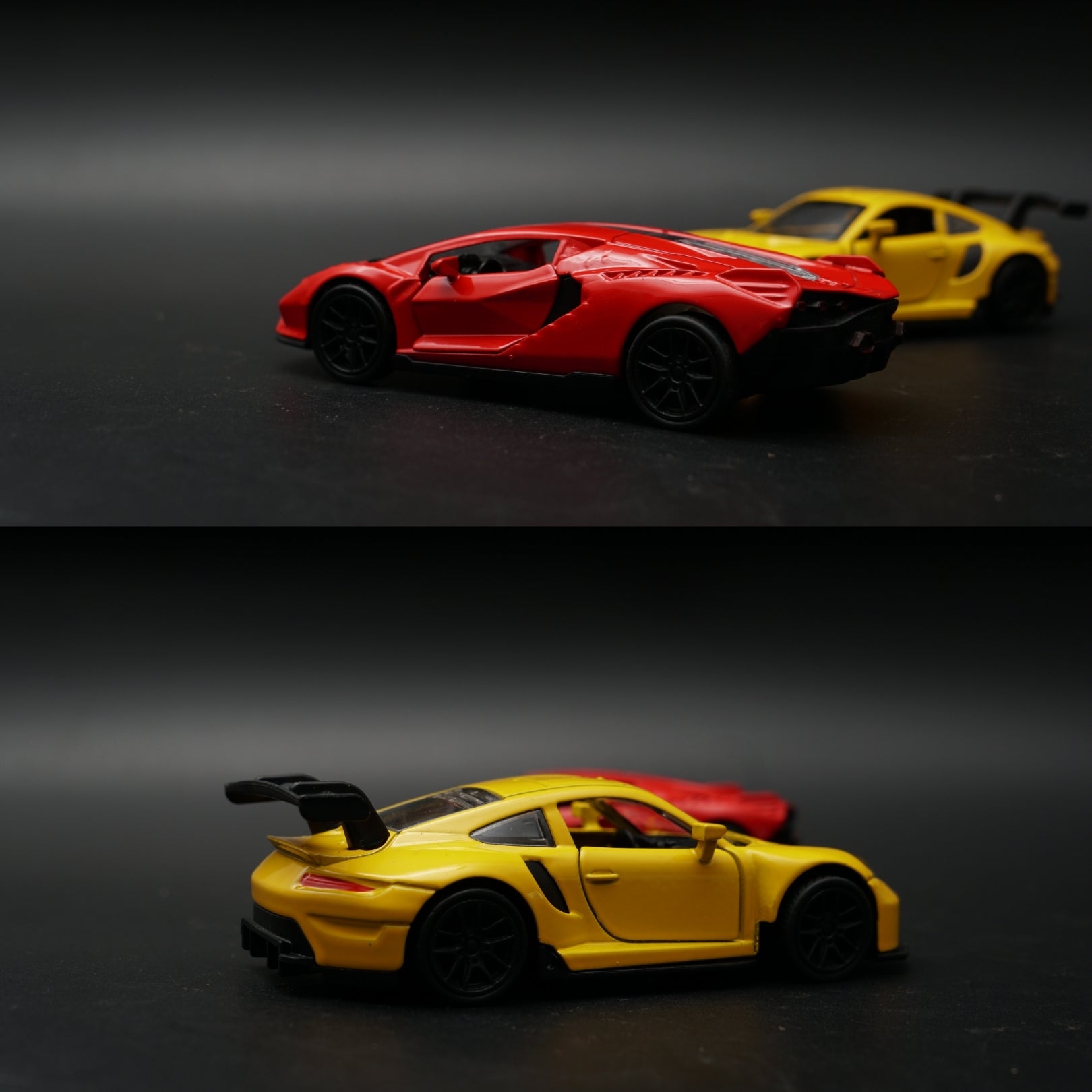 1:43 Diecast 2-Car Set | Porsche 911 GT3 RS Yellow + Lamborghini Revuelto Red -  Kunju Vandi