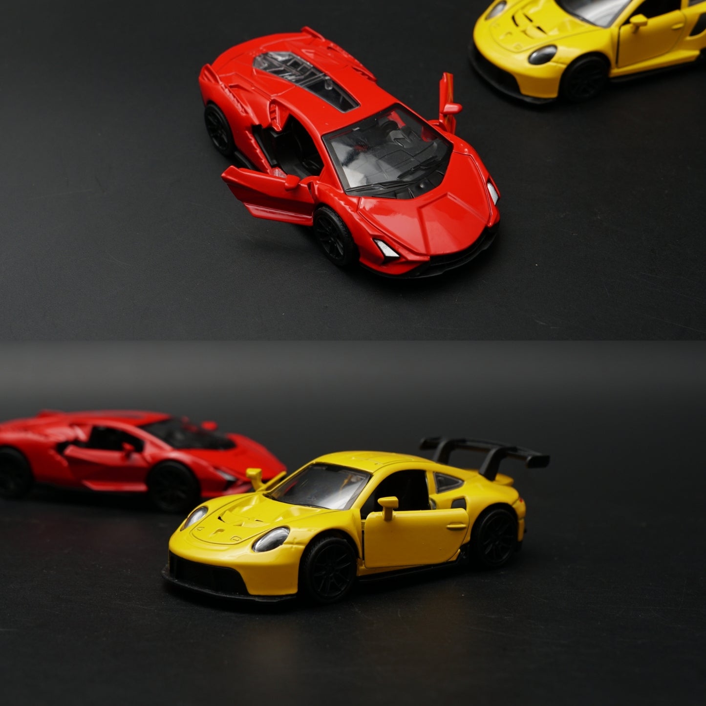1:43 Diecast 2-Car Set | Porsche 911 GT3 RS Yellow + Lamborghini Revuelto Red -  Kunju Vandi