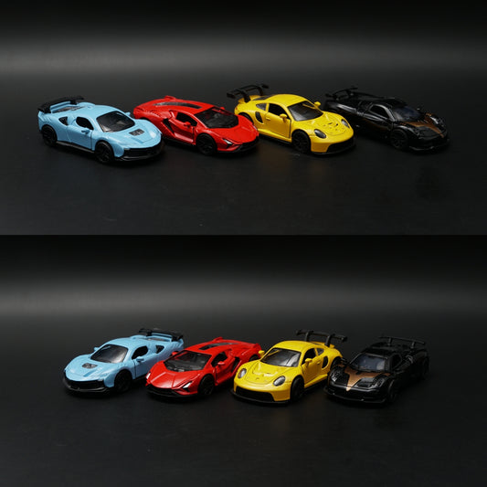 1:43 Diecast 4-Car Bundle | Ferrari Blue · Lambo Red · Porsche Yellow · Pagani Black Gold -  Kunju Vandi