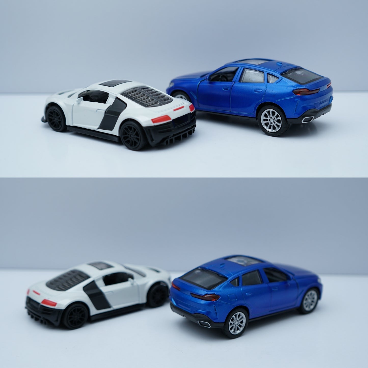 1:43 Diecast Car Combo – Audi R8 Style Sports & BMW SUV Model (White + Blue, Metal Body) -  Kunju Vandi  