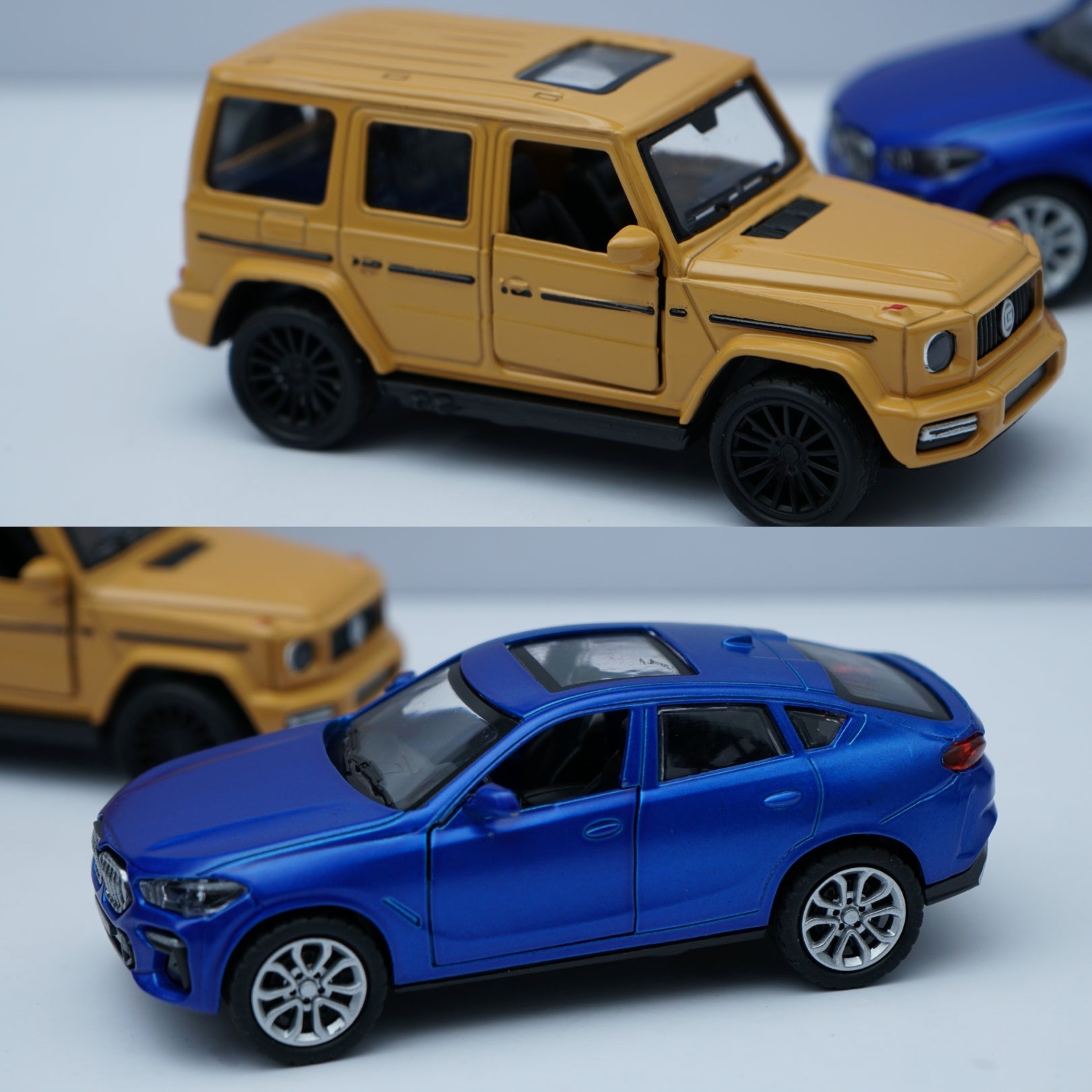 1:43 Diecast Car Combo – Yellow G Wagon Style SUV & Blue BMW SUV Model Set (Metal Body) -  Kunju Vandi  