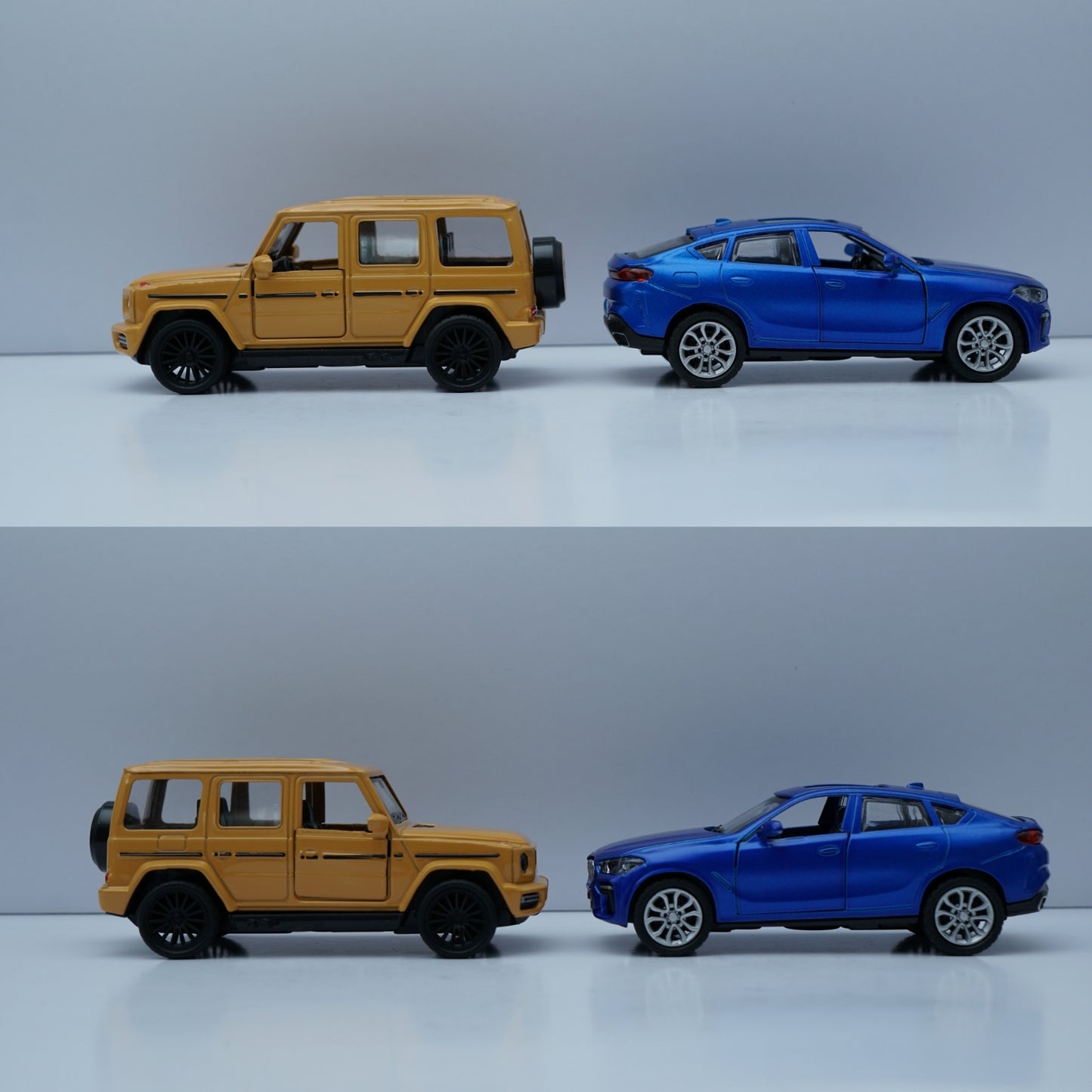 1:43 Diecast Car Combo – Yellow G Wagon Style SUV & Blue BMW SUV Model Set (Metal Body) -  Kunju Vandi  