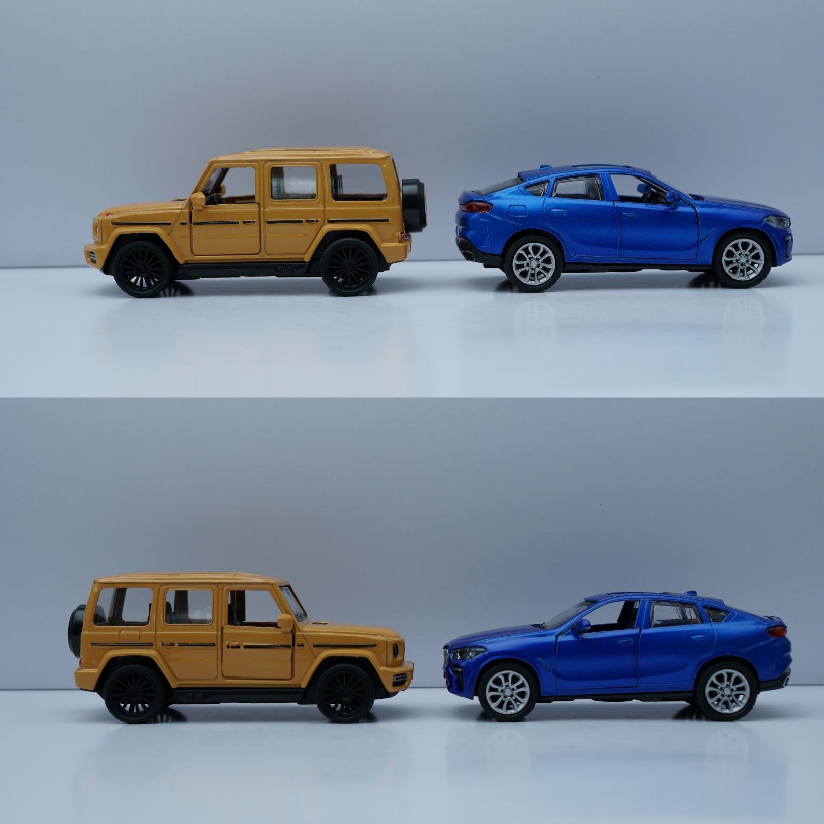1:43 Diecast Car Combo – Yellow G Wagon Style SUV & Blue BMW SUV Model Set (Metal Body) -  Kunju Vandi  