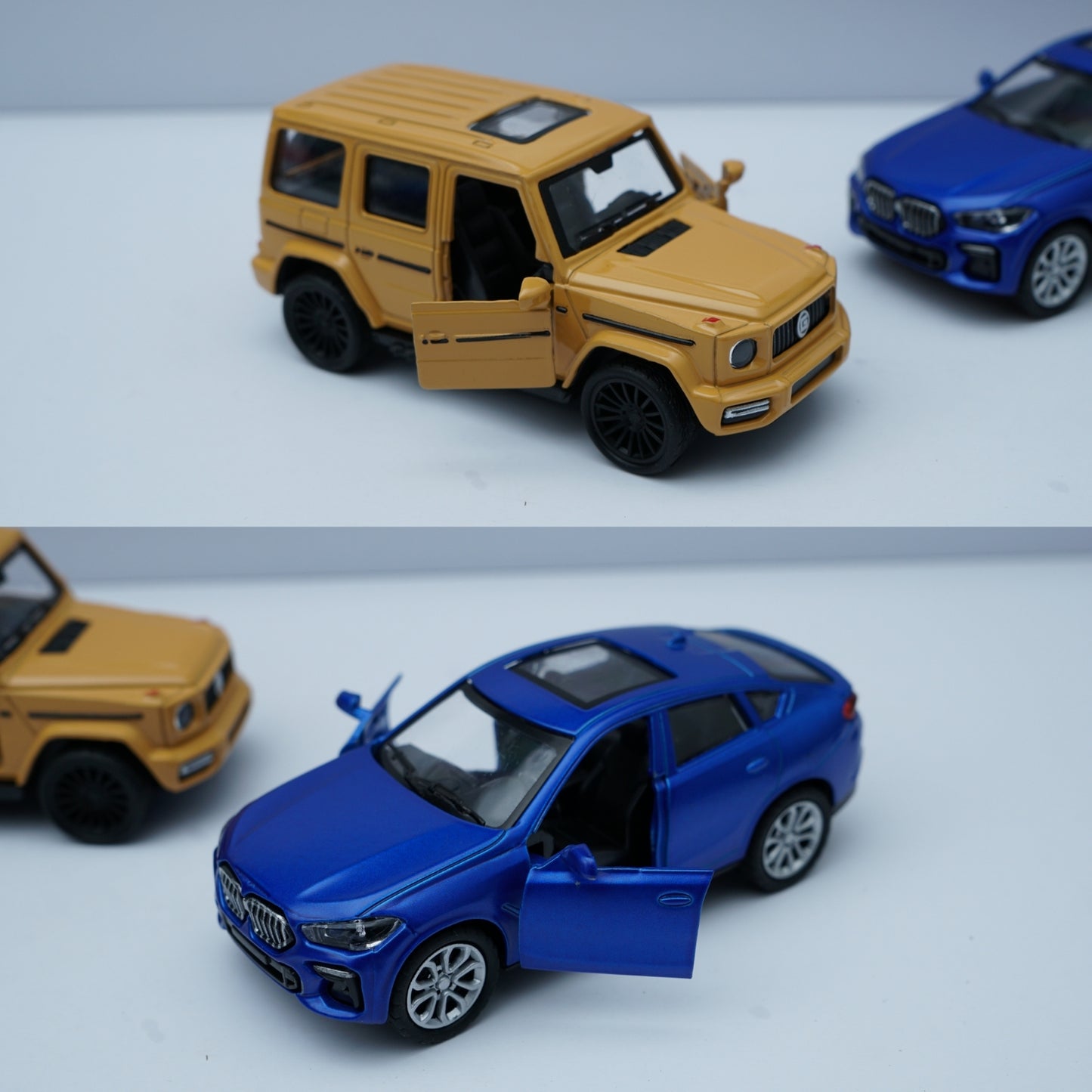 1:43 Diecast Car Combo – Yellow G Wagon Style SUV & Blue BMW SUV Model Set (Metal Body) -  Kunju Vandi  