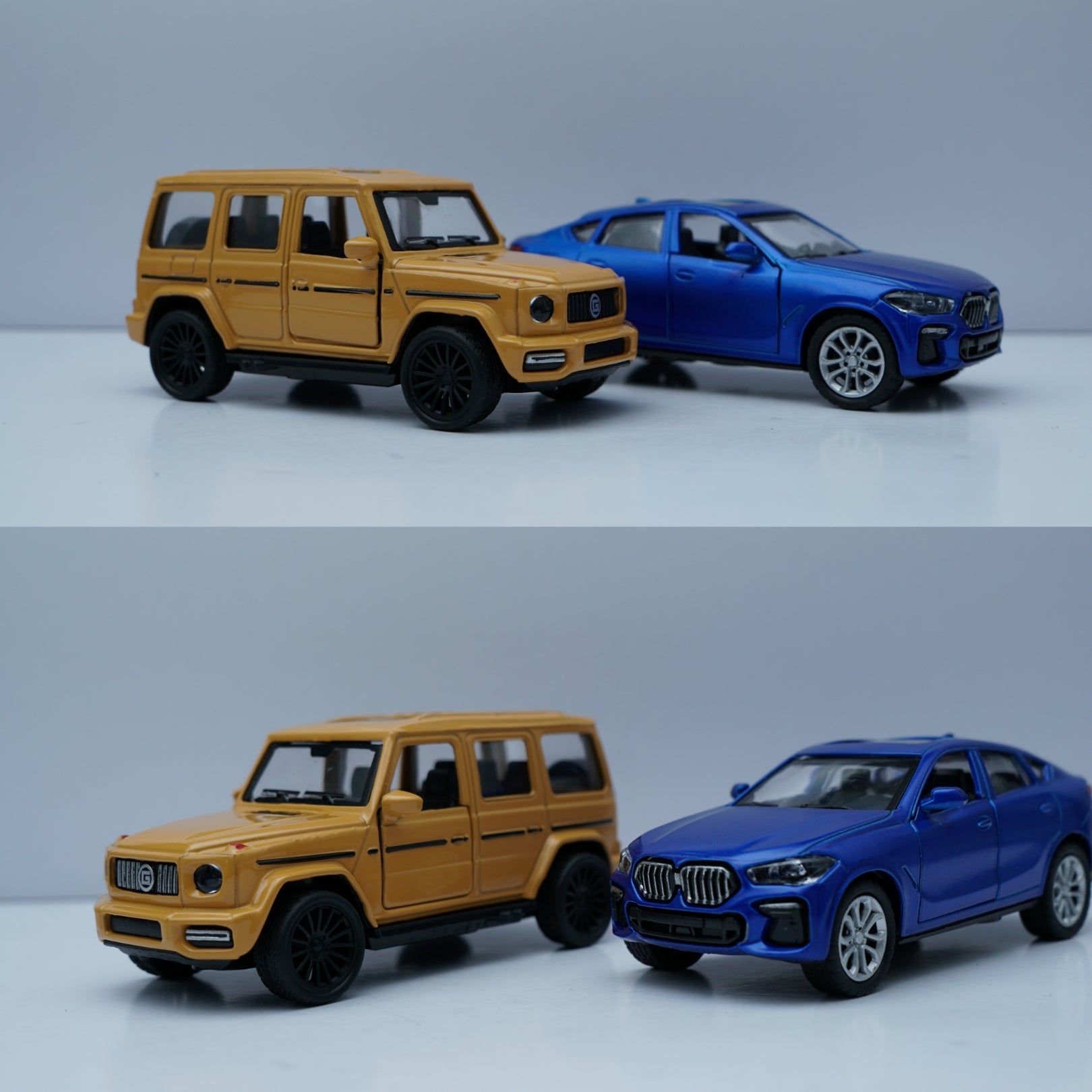1:43 Diecast Car Combo – Yellow G Wagon Style SUV & Blue BMW SUV Model Set (Metal Body) -  Kunju Vandi  