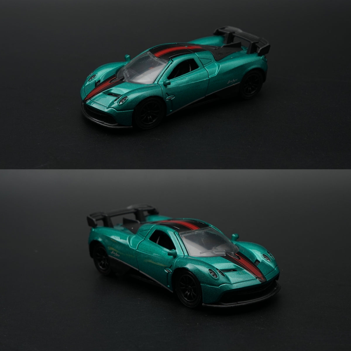 1:43 Pagani Zonda Diecast — Metallic Teal | Red Racing Stripe Collector's Model -  Kunju Vandi  