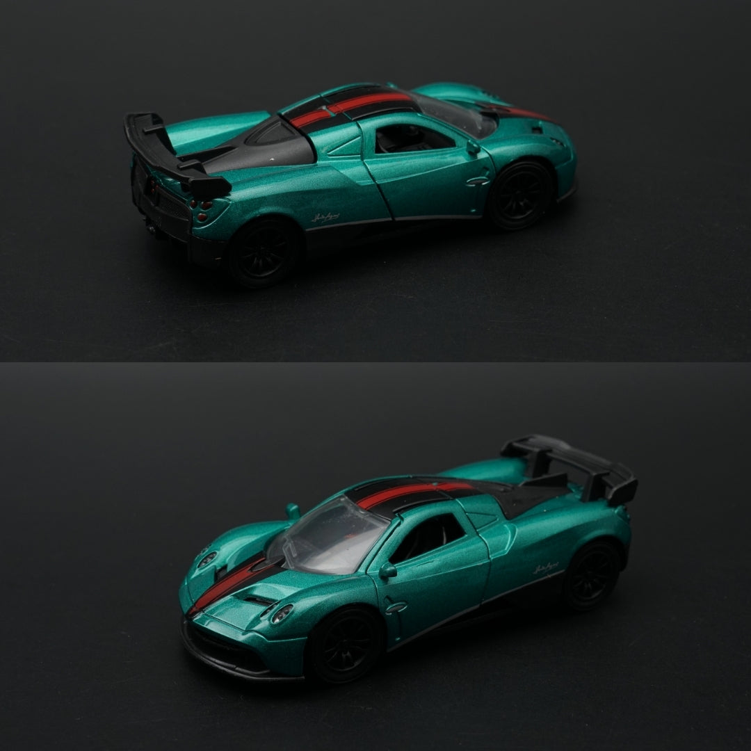 1:43 Pagani Zonda Diecast — Metallic Teal | Red Racing Stripe Collector's Model -  Kunju Vandi  