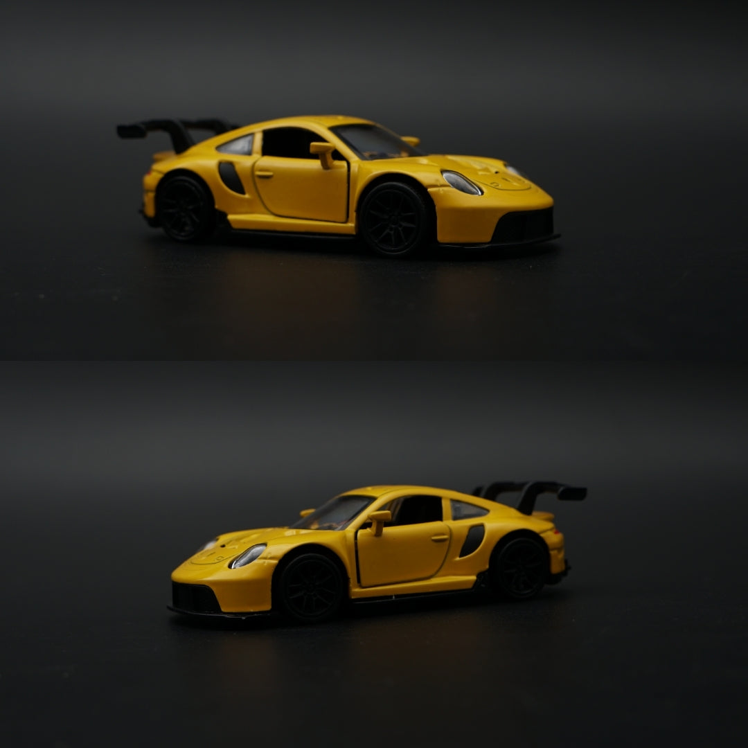 1:43 Porsche 911 GT3 RS Diecast — Racing Yellow & Black Aero Edition -  Kunju Vandi  