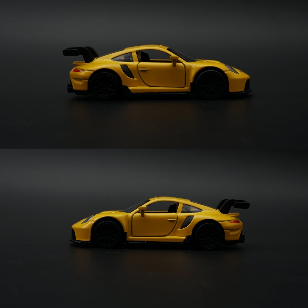 1:43 Porsche 911 GT3 RS Diecast — Racing Yellow & Black Aero Edition -  Kunju Vandi  