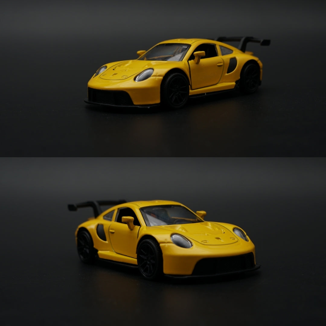 1:43 Porsche 911 GT3 RS Diecast — Racing Yellow & Black Aero Edition -  Kunju Vandi  
