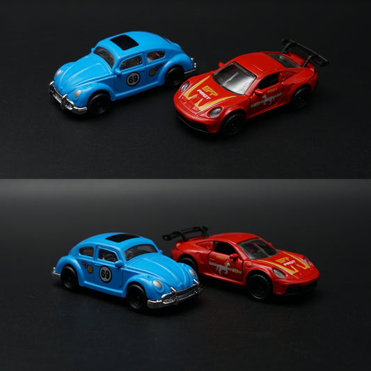 1:64 Diecast 2-Car Set | VW Beetle FOX + Porsche 911 GT3 | Random Colour Surprise -  Kunju Vandi