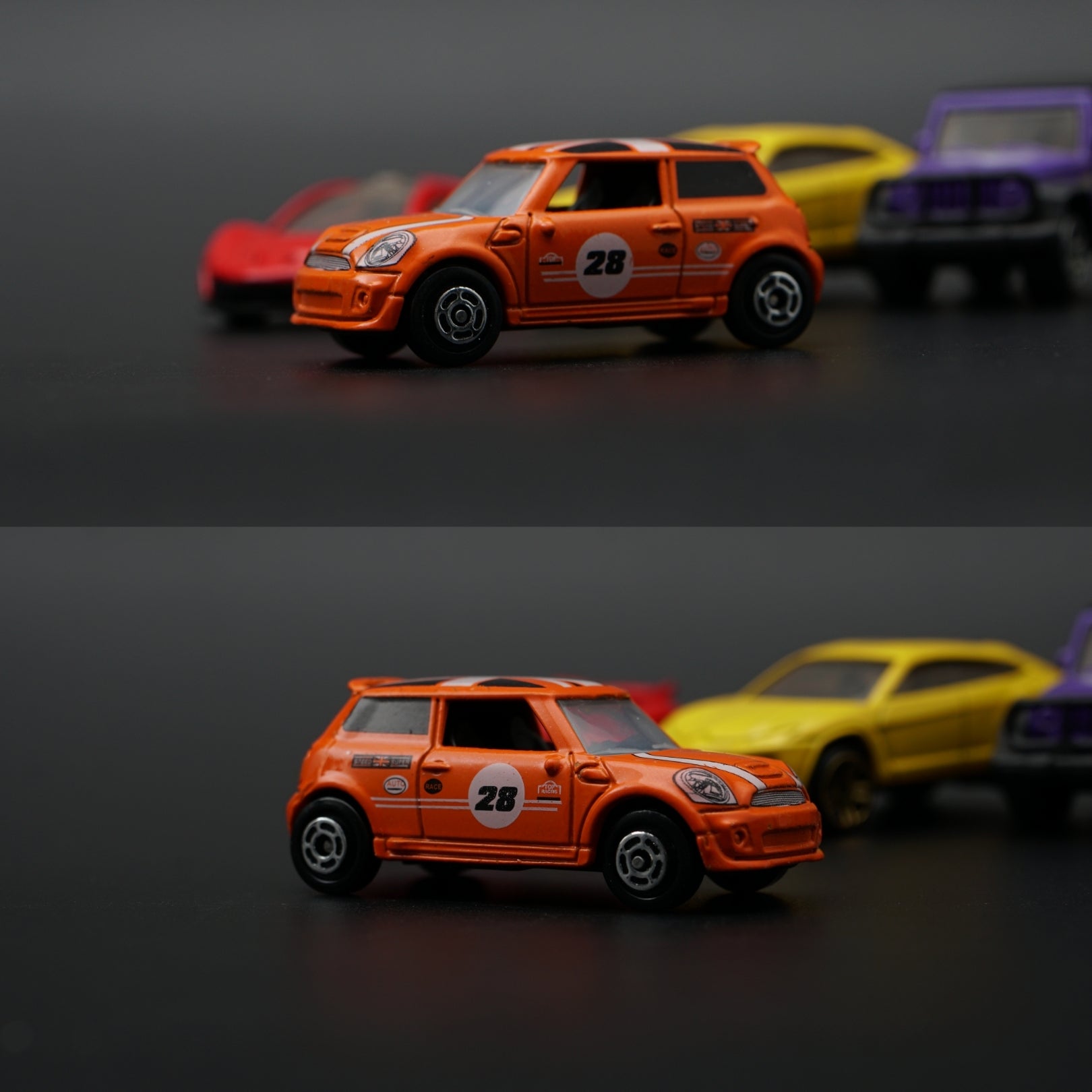 1:64 Diecast 4-Car Set | Orange Mini · Red McLaren P1 · Yellow Urus · Purple Jeep Wrangler -  Kunju Vandi  