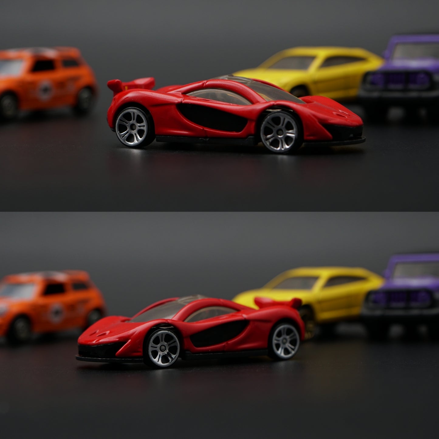 1:64 Diecast 4-Car Set | Orange Mini · Red McLaren P1 · Yellow Urus · Purple Jeep Wrangler -  Kunju Vandi  
