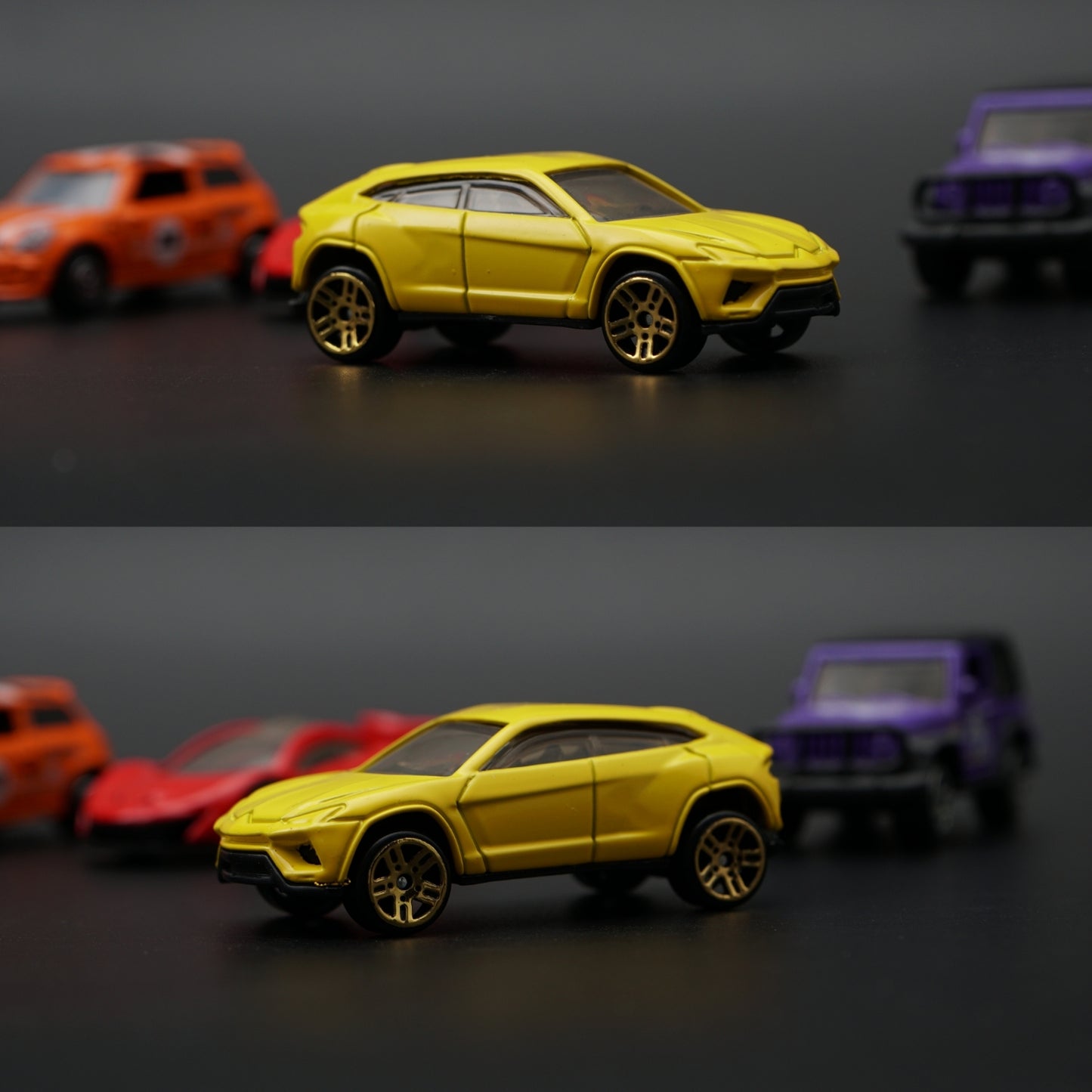 1:64 Diecast 4-Car Set | Orange Mini · Red McLaren P1 · Yellow Urus · Purple Jeep Wrangler -  Kunju Vandi  