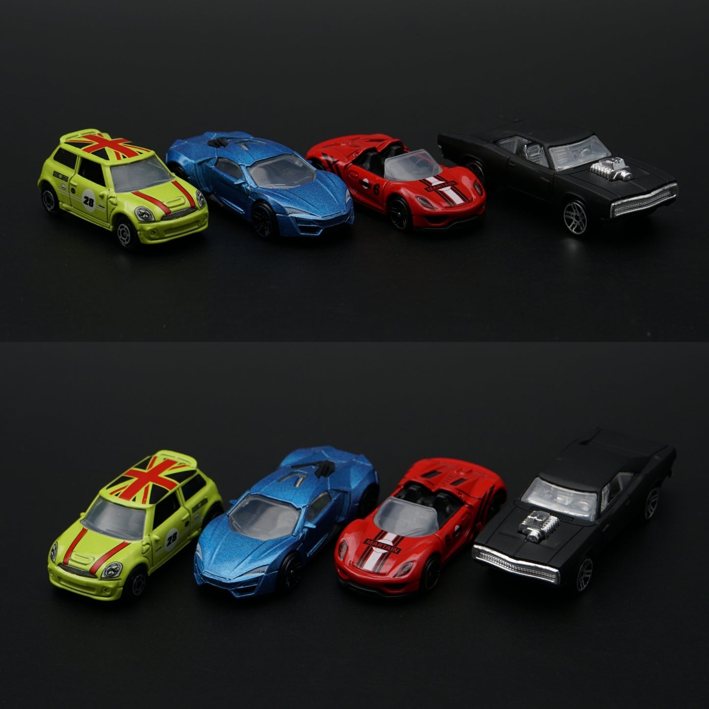 1:64 Diecast 4-Car Set | Union Jack Mini · Lykan HyperSport · Porsche 918 · Dodge Charger -  Kunju Vandi  