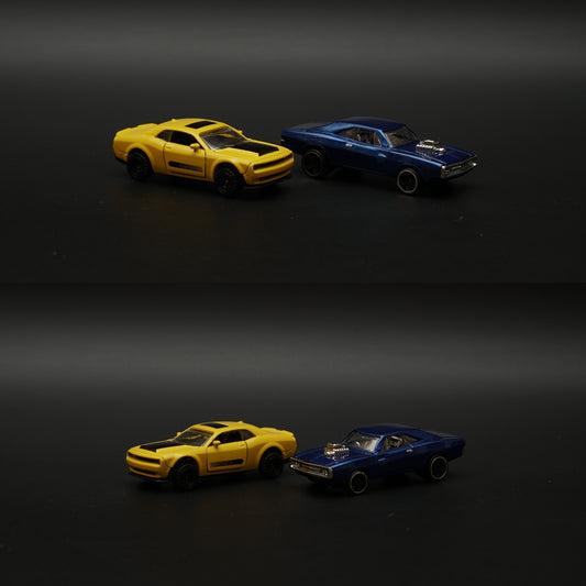 1:64 Dodge Charger , Challenger Diecast Combo (Blue Yellow) -  Kunju Vandi  