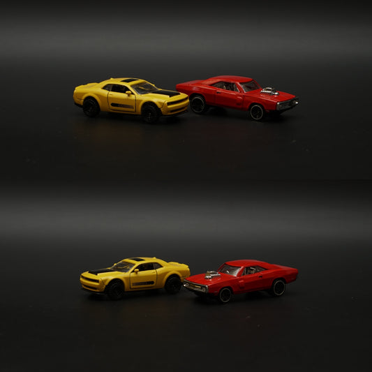 1:64 Dodge Charger , Challenger Diecast Combo (Yellow Red) -  Kunju Vandi  