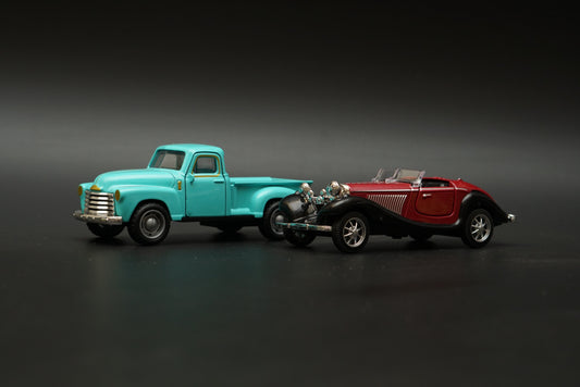 Chevy Pickup Truck , Benz 500k Vintage  Diecast Combo (Green ,Brown) -  Kunju Vandi  