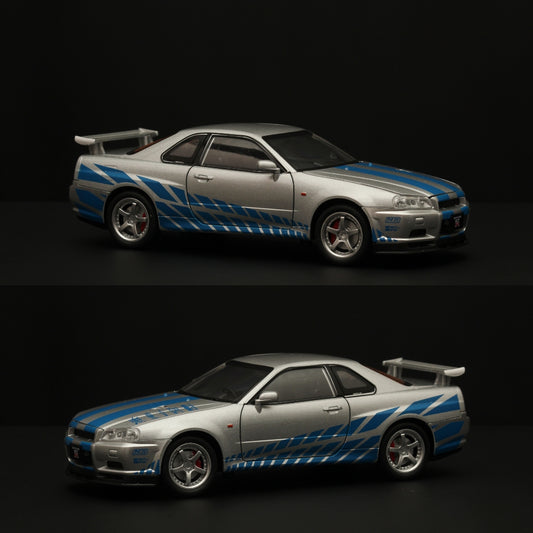 1:24 Gtr R34 High Quality Diecast (Silver - Blue )