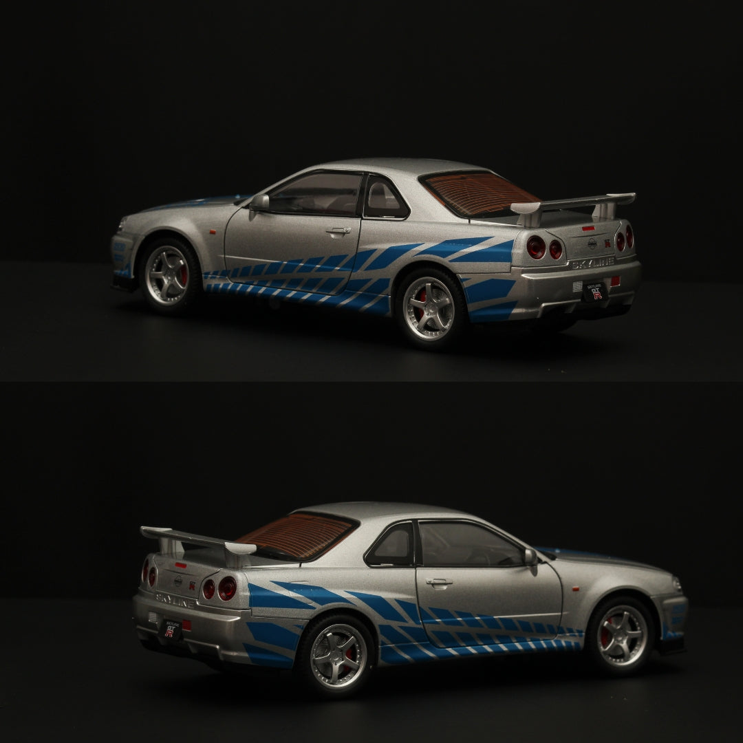 1:24 Gtr R34 High Quality Diecast (Silver - Blue )