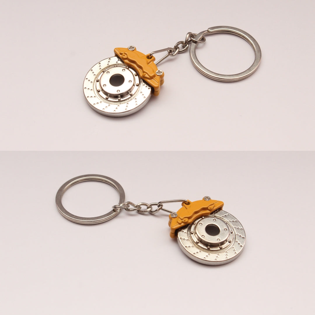 Car parts Keychain (Metal) Brake Disc and Caliper (Yellow)