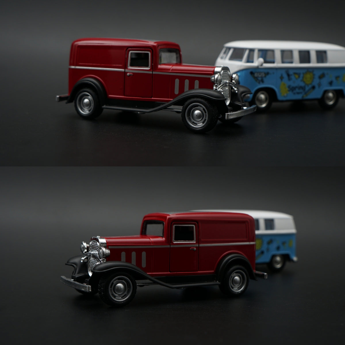Diecast 2-Car Set | Ford Model A Red 1:43 + VW T1 Spring is Here Bus Blue 1:36 -  Kunju Vandi  