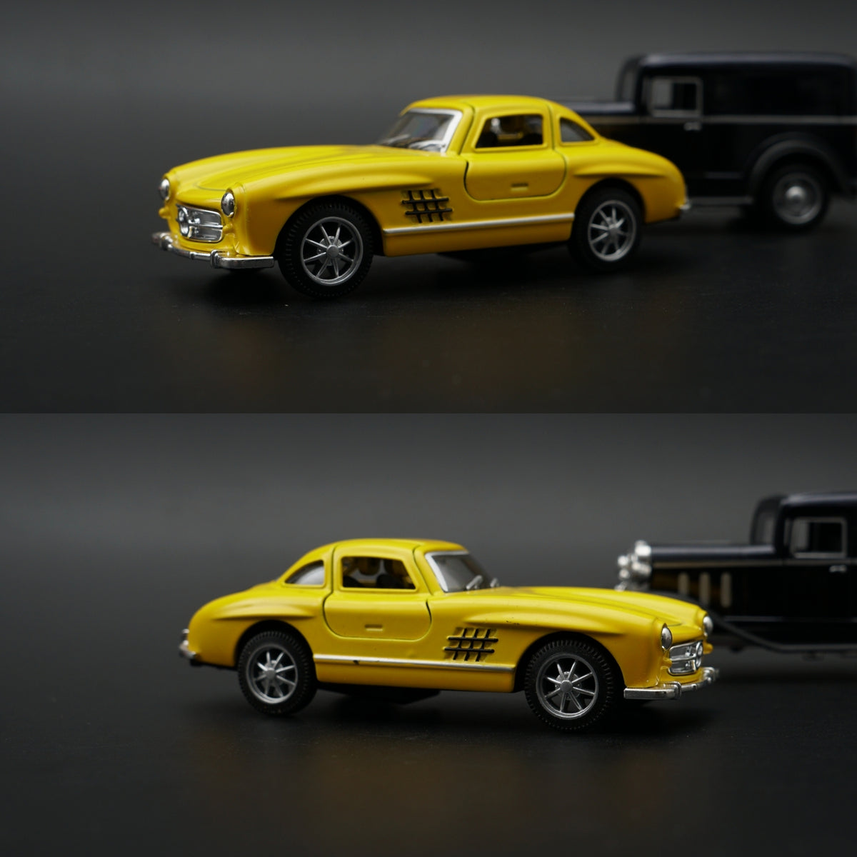 Diecast 2-Car Set | Mercedes 300SL Yellow 1:36 + Ford Model A Panel Van Black 1:43 -  Kunju Vandi  