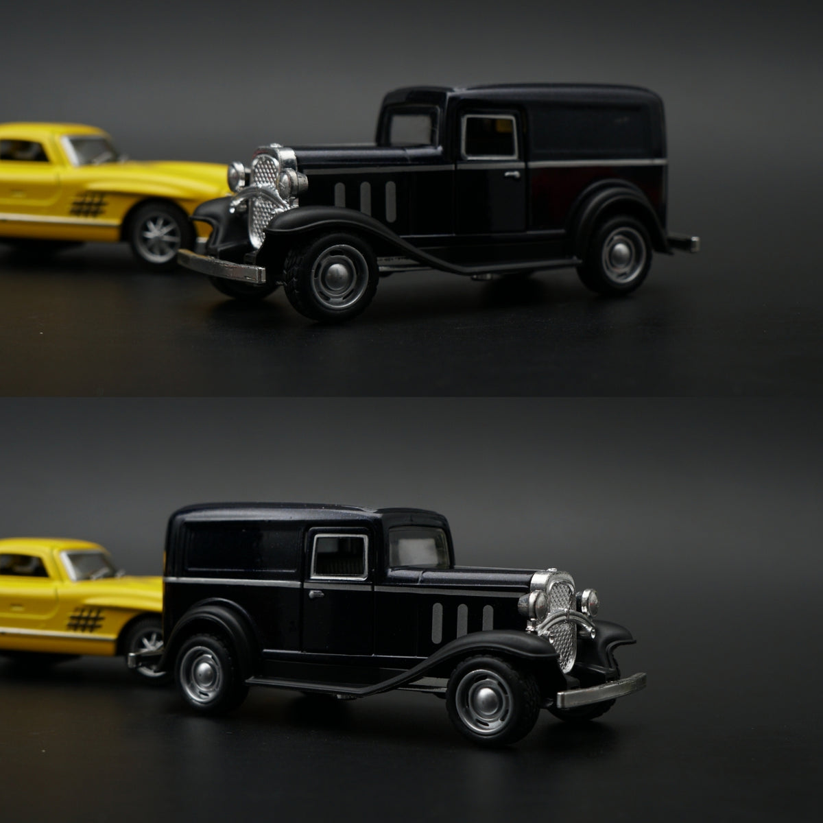 Diecast 2-Car Set | Mercedes 300SL Yellow 1:36 + Ford Model A Panel Van Black 1:43 -  Kunju Vandi  