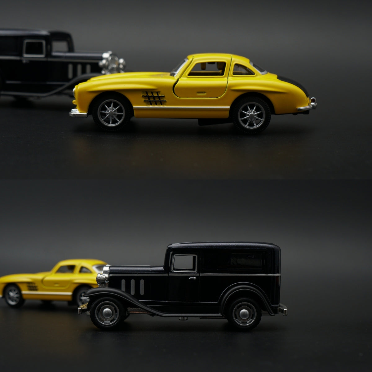 Diecast 2-Car Set | Mercedes 300SL Yellow 1:36 + Ford Model A Panel Van Black 1:43 -  Kunju Vandi  