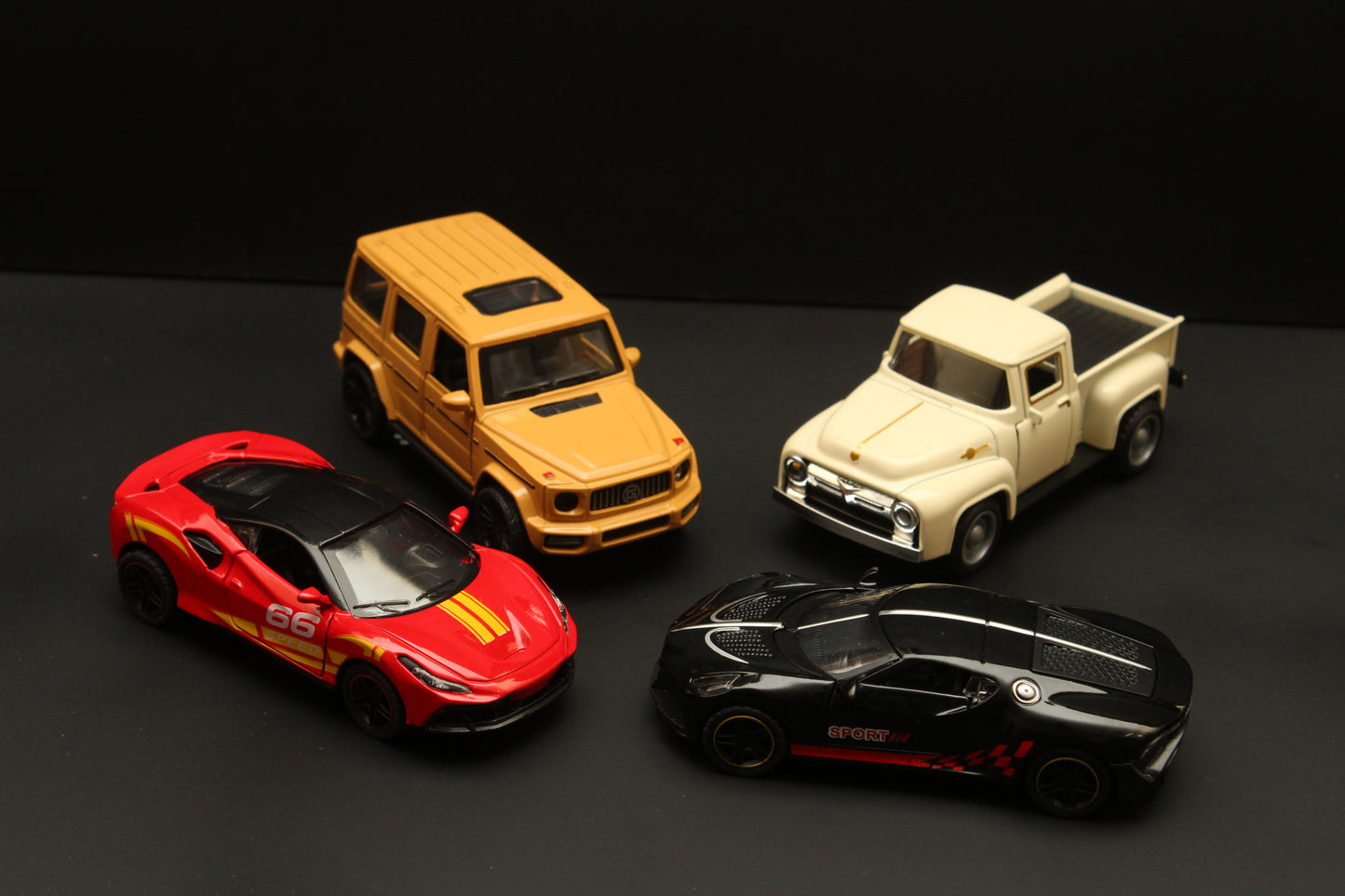 Gwagon , Ferrari , Chevy , Bugatti Diecast car Combo (4 Pcs)