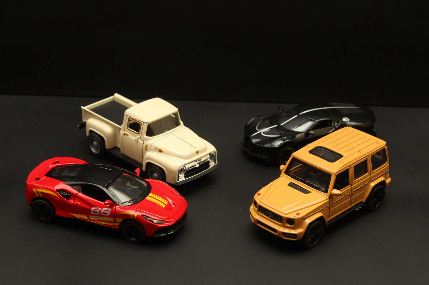 Gwagon , Ferrari , Chevy , Bugatti Diecast car Combo (4 Pcs)