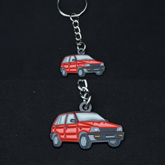 Maruthi 800 Red Metal Keychain (Single side) -  Kunju Vandi  
