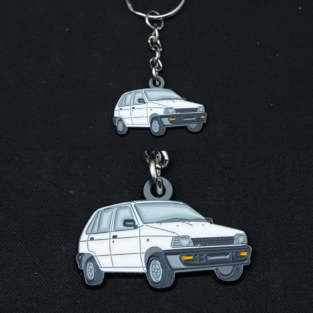 Maruthi 800 White Metal Keychain (Single side) -  Kunju Vandi  