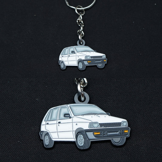 Maruthi 800 White Metal Keychain (Single side) -  Kunju Vandi  