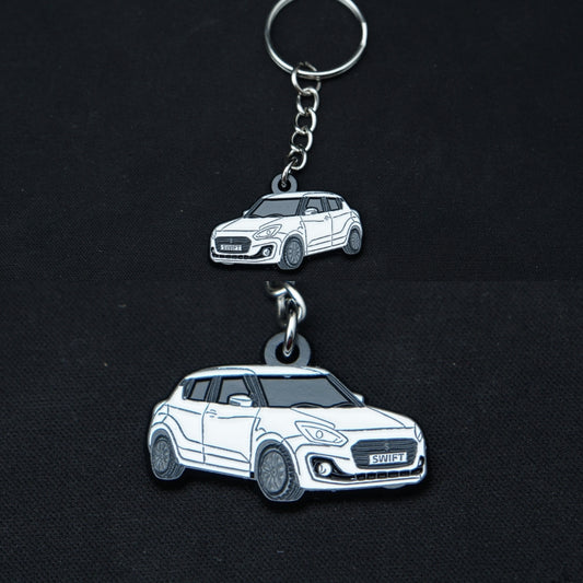 Maruthi Swift Metal Keychain White (Double side) -  Kunju Vandi  