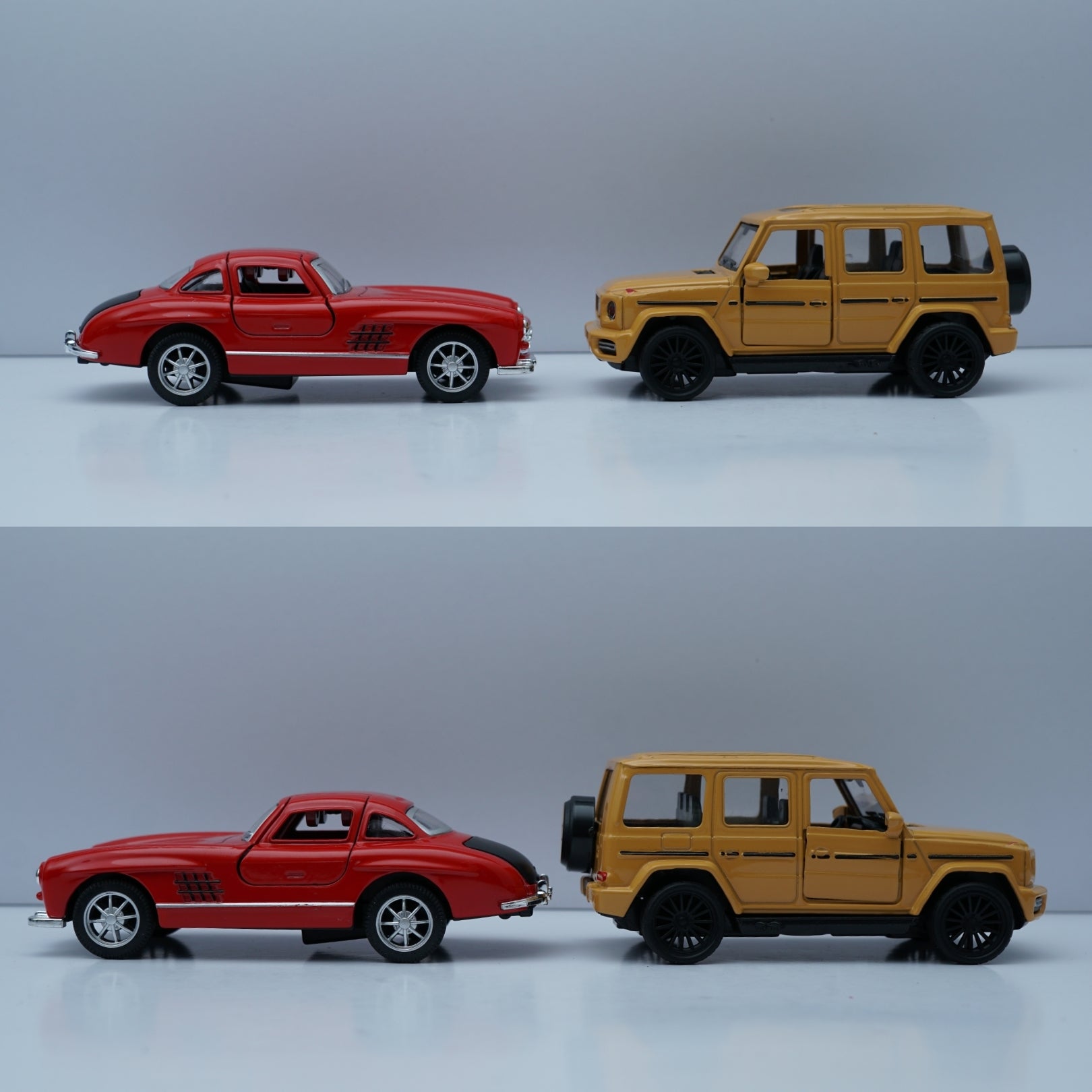 Red Mercedes-Benz 300SL Coupe (1:36) & Yellow G Wagon Style SUV (1:43) Model Set -  Kunju Vandi  