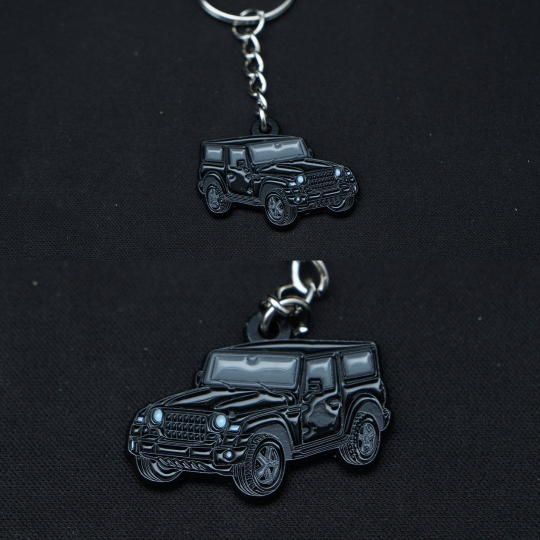 Thar Black Metal Keychain (Double side) -  Kunju Vandi  