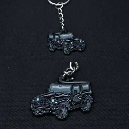 Thar Black Metal Keychain (Double side) -  Kunju Vandi  