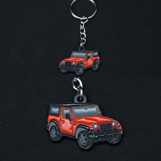 Thar Red Metal Keychain (Double side) -  Kunju Vandi  