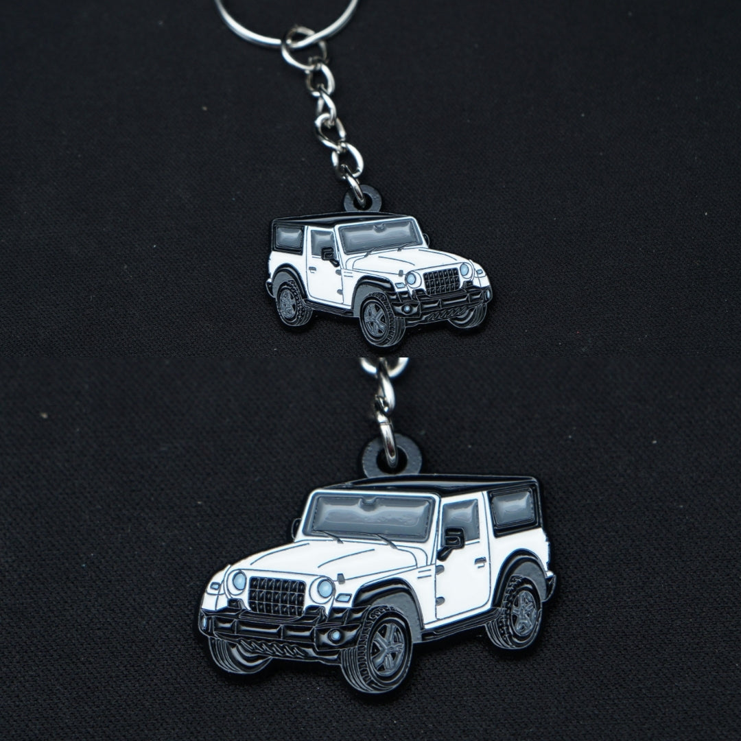 Thar White Metal Keychain (Double side) -  Kunju Vandi  