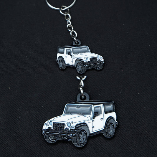 Thar White Metal Keychain (Double side) -  Kunju Vandi  