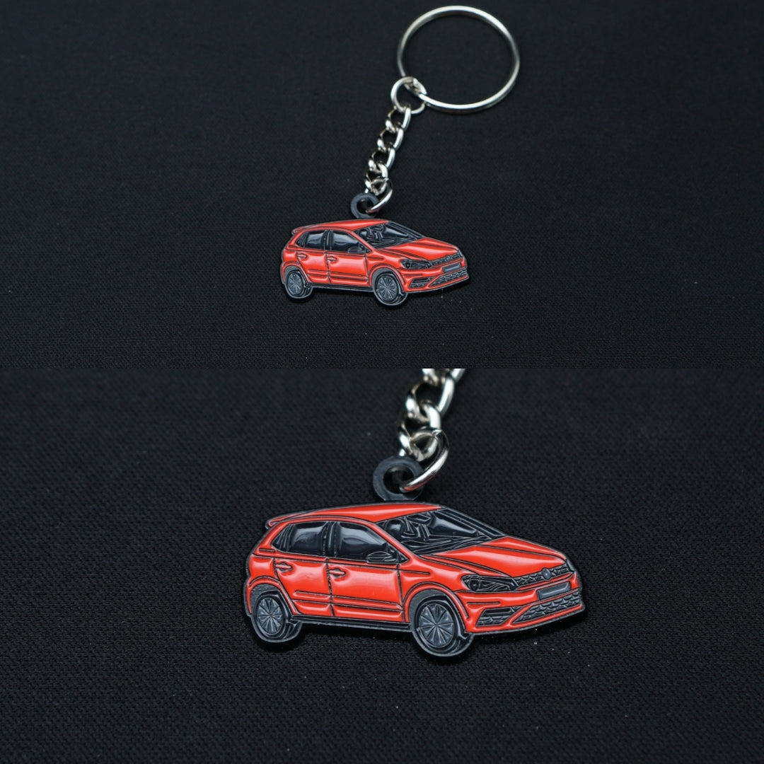 VW Polo Metal Keychain Red (Single side) -  Kunju Vandi  