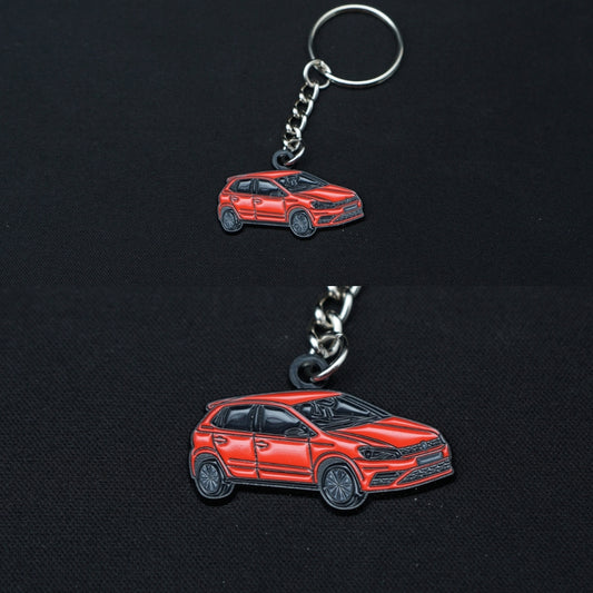 VW Polo Metal Keychain Red (Single side) -  Kunju Vandi  