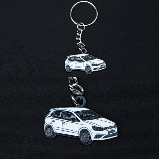 VW Polo Metal Keychain White (Single side) -  Kunju Vandi  