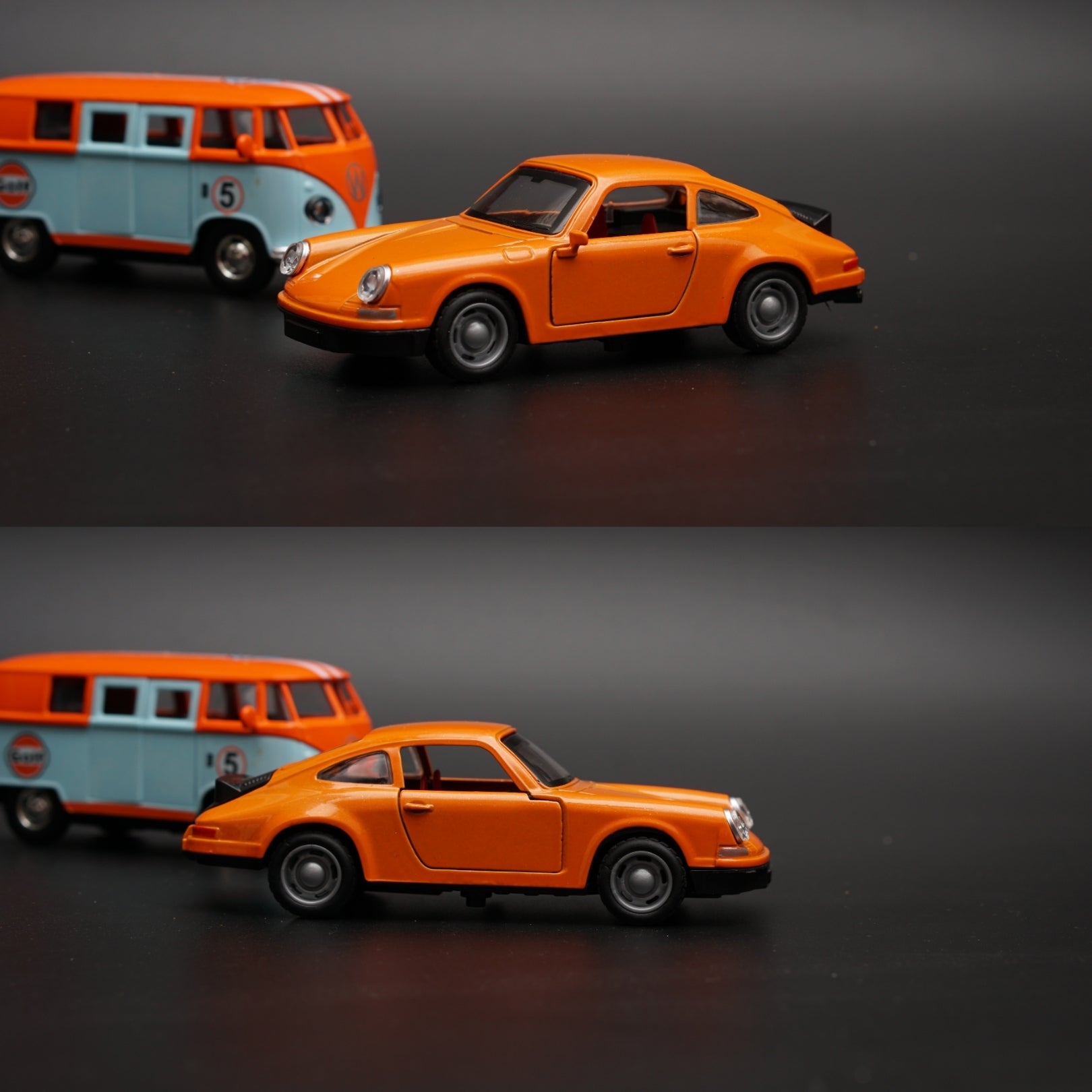 1:36 Volkswagen T1 , Porsche Diecast combo (OrangeTop,orange) -  Kunju Vandi  