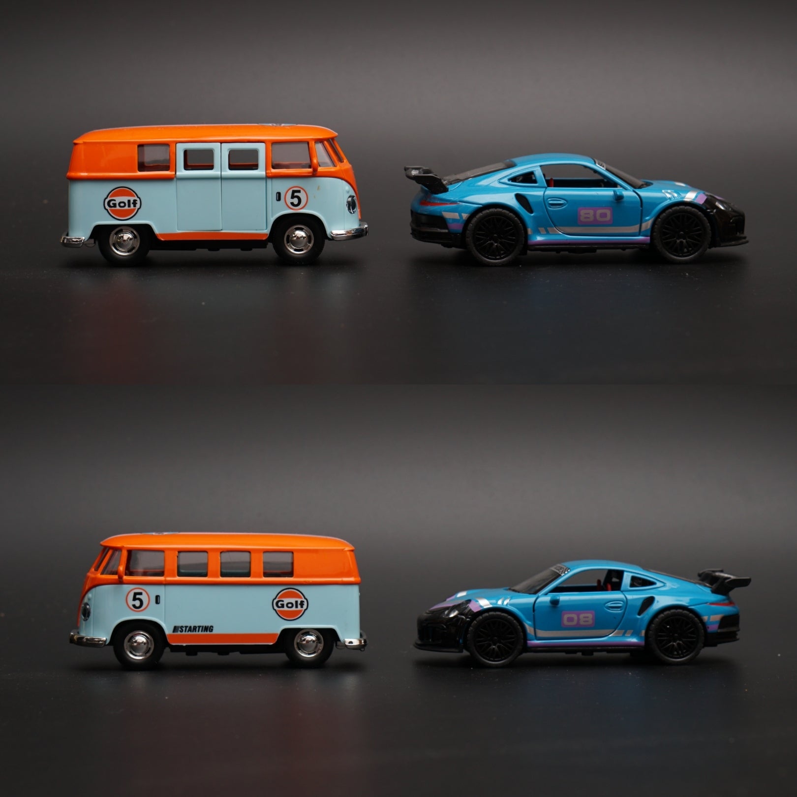 1:36 Volkswagen T1, Porsche Diecast combo (Orange Top,Blue) -  Kunju Vandi  